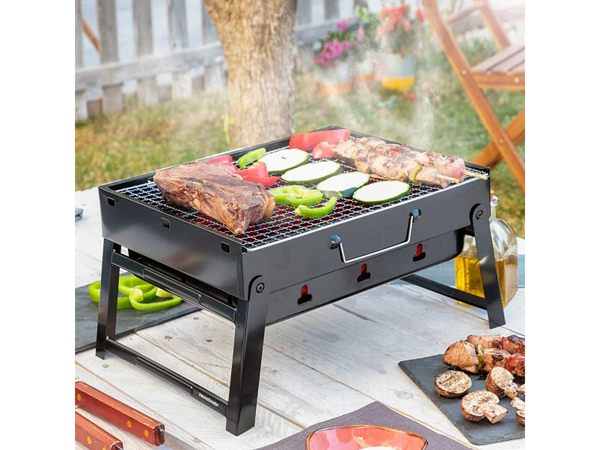 Barbacoa de carbón BearBQ Innovagoods plegable y portátil 20x41x28 cm