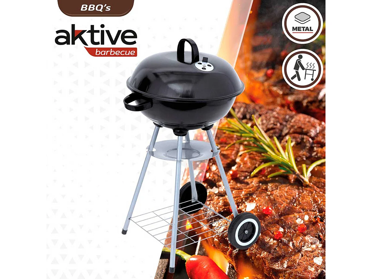 Barbacoa de carbón Aktive Barbecue con tapa y accesorios negro