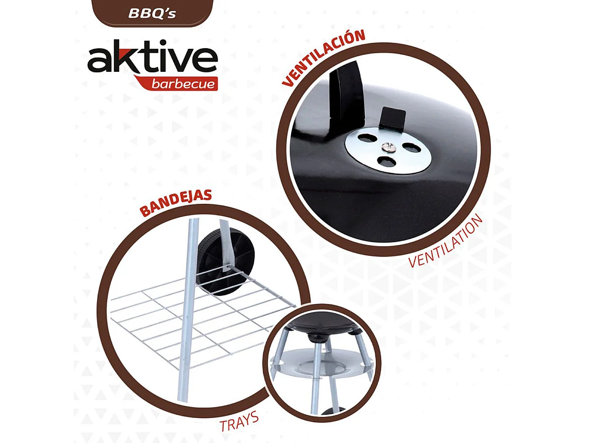 Barbacoa de carbón Aktive Barbecue con tapa y accesorios negro