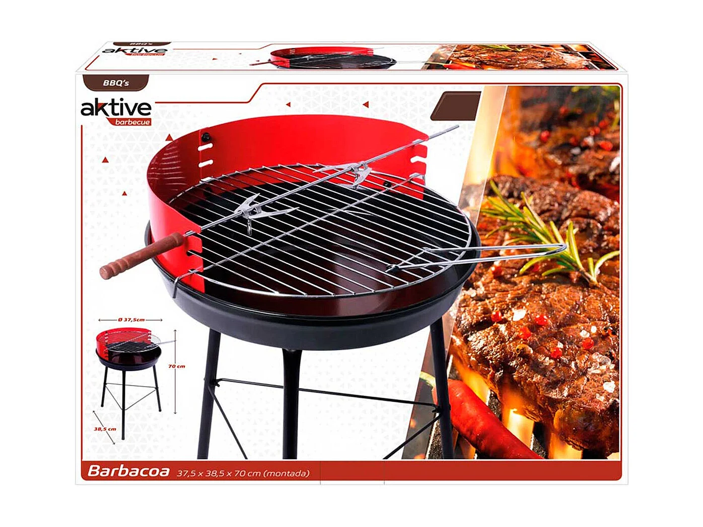 Barbacoa de carbón Aktive Barbecue 1 parrilla+2 agujas 4 alturas rojo/negro