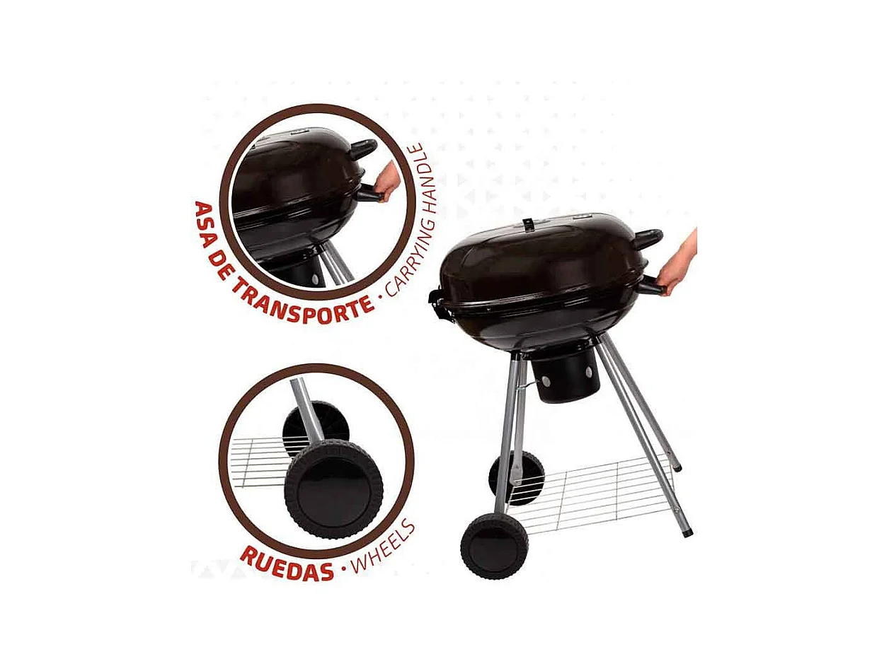 Barbacoa de carbón Aktive con tapa+ruedas negro Ø57x86 cm