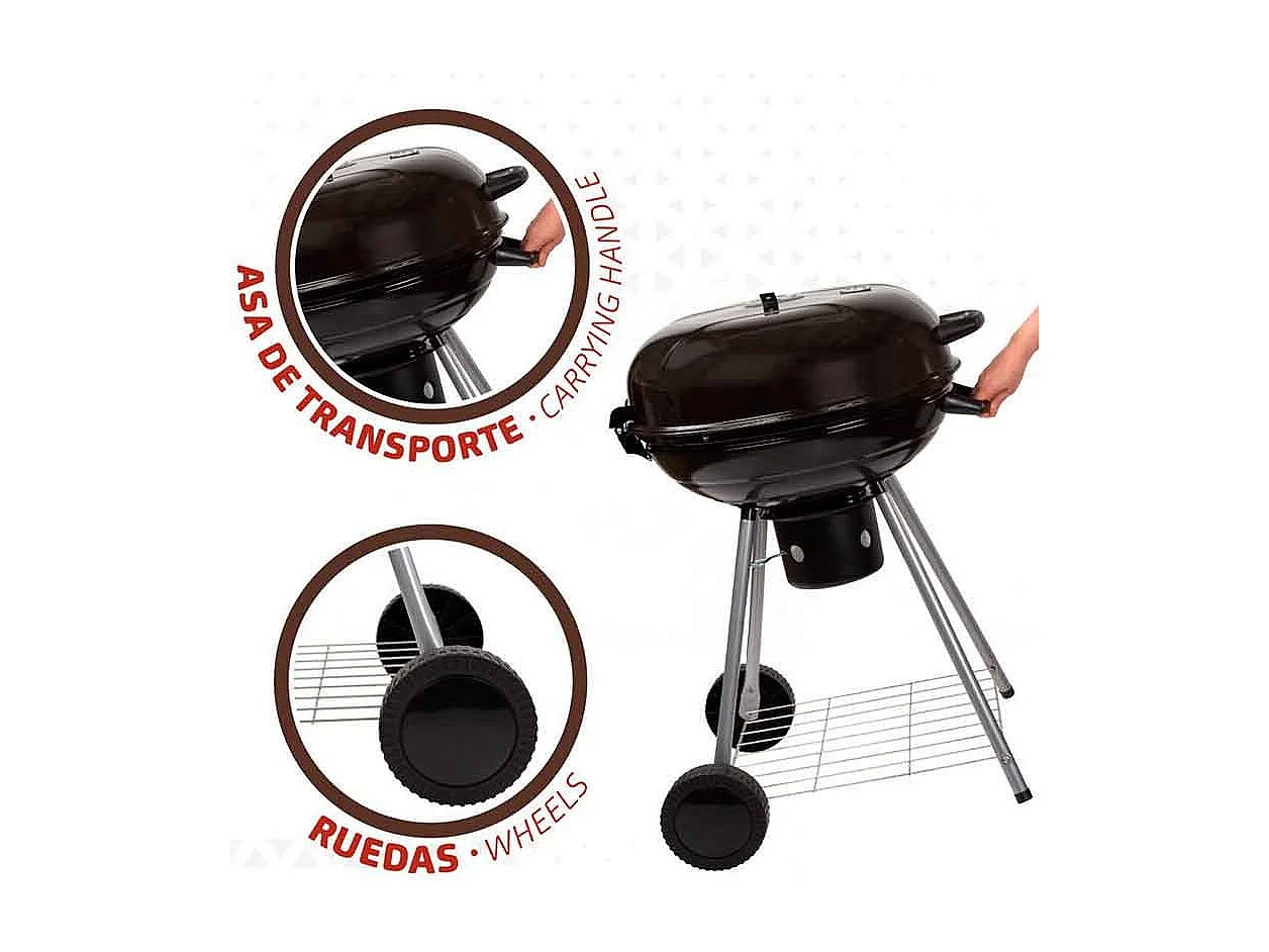 Barbacoa de carbón Aktive con tapa+ruedas negro Ø57x86 cm