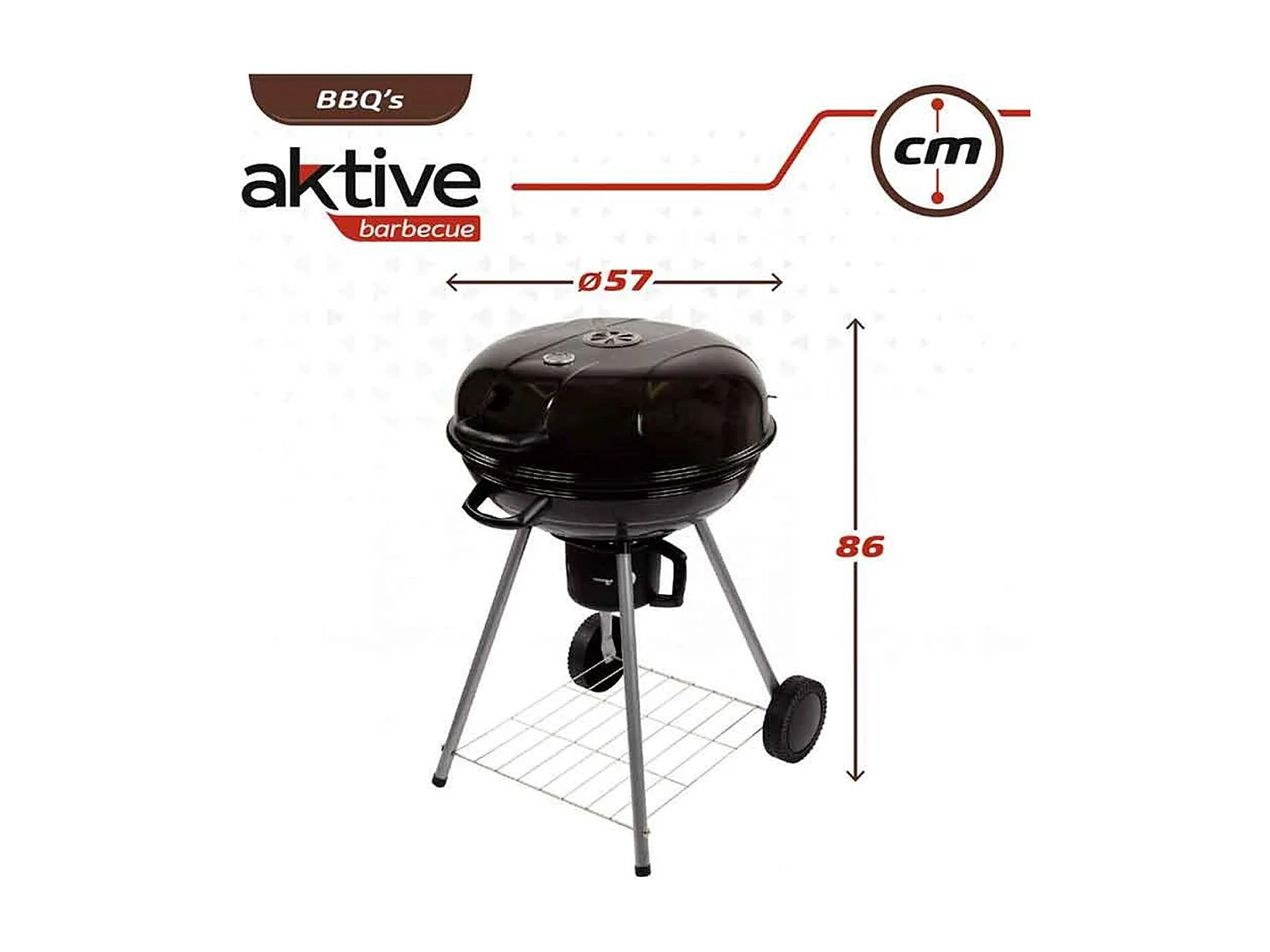 Barbacoa de carbón Aktive con tapa+ruedas negro Ø57x86 cm