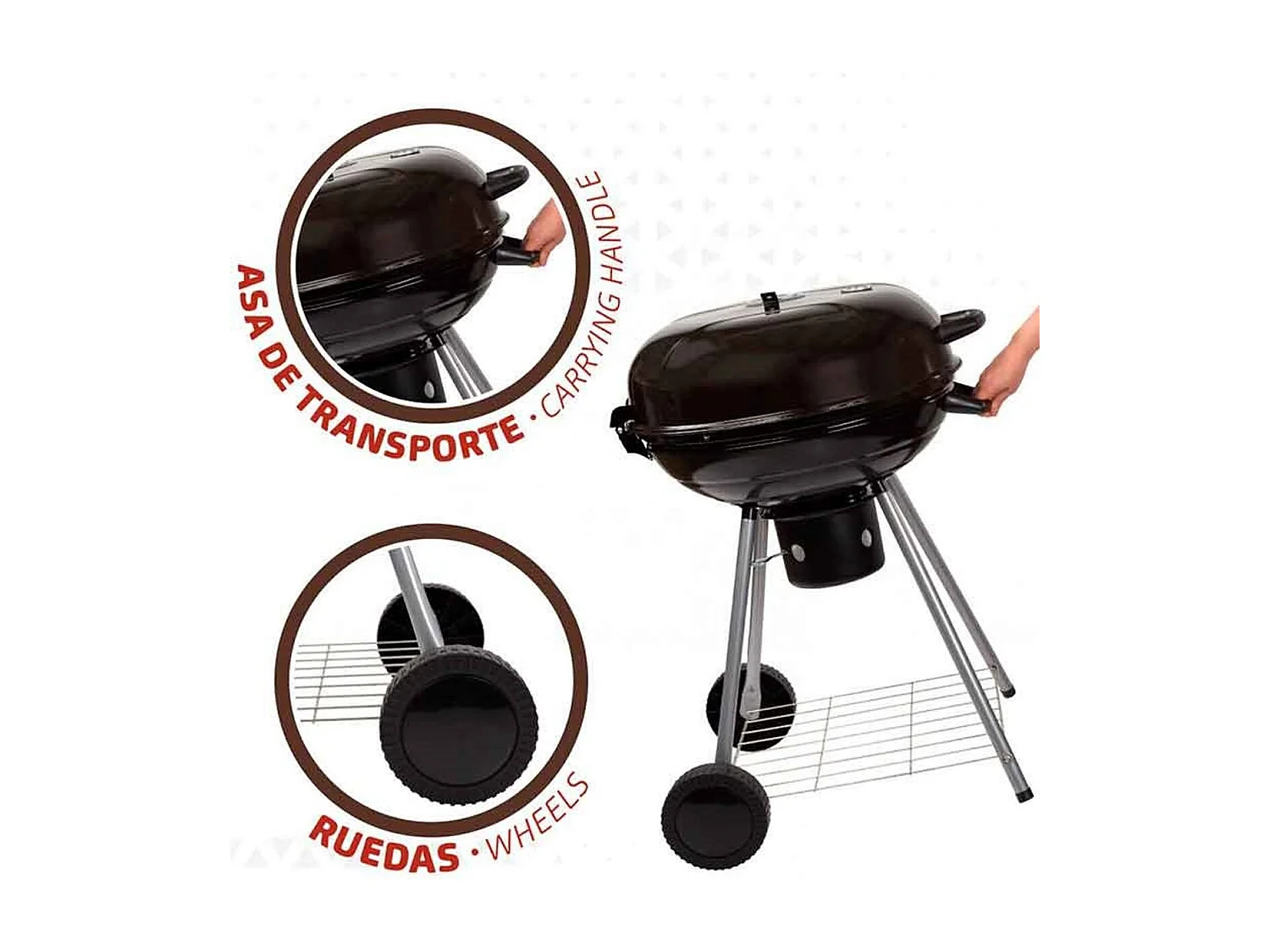 Barbacoa de carbón Aktive con tapa+ruedas negro Ø57x86 cm