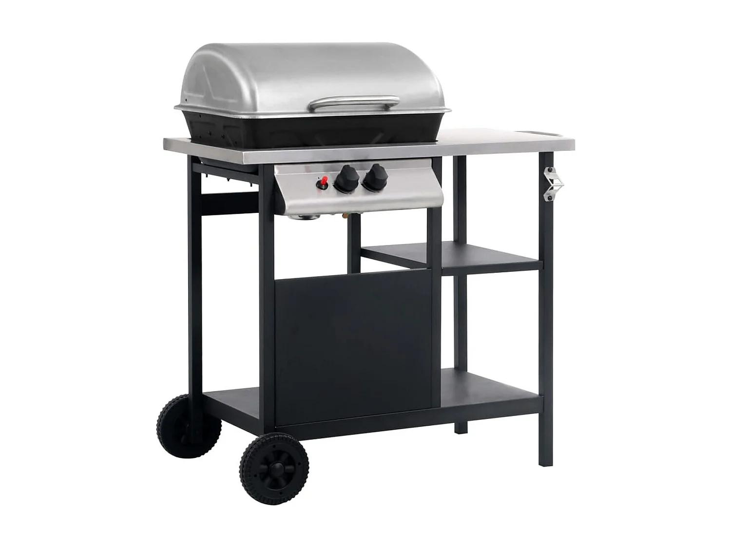 Barbacoa de gas VidaXL 5500W 2 fogones con tapa y 3 estantes negro/plata