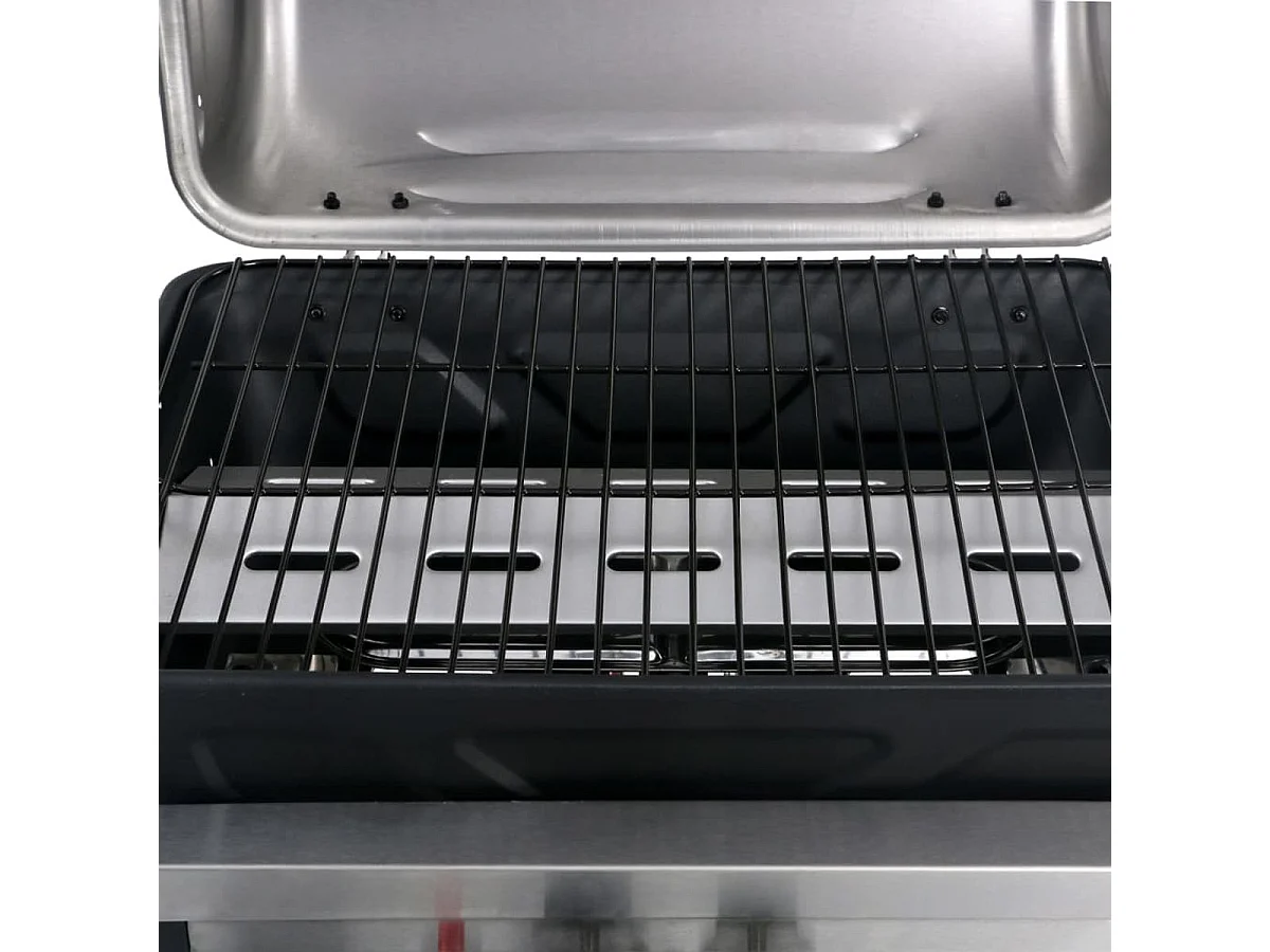 Barbacoa de gas VidaXL 5500W 2 fogones con tapa y 3 estantes negro/plata