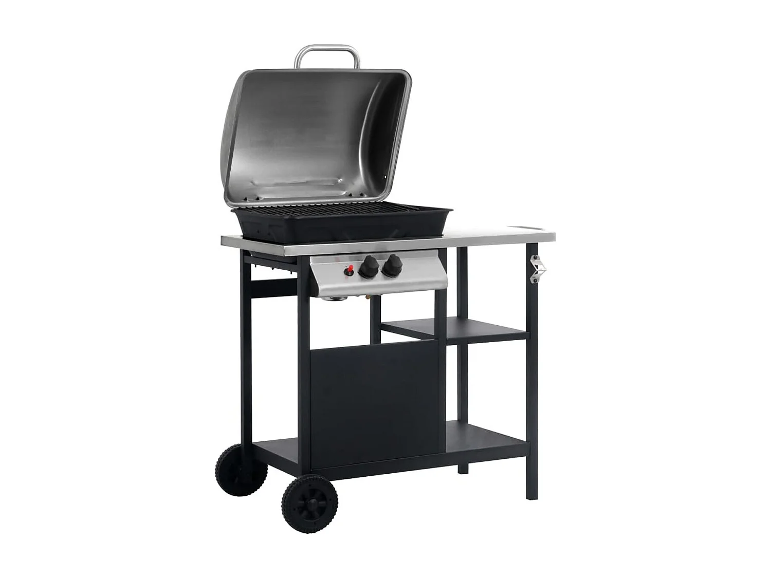Barbacoa de gas VidaXL 5500W 2 fogones con tapa y 3 estantes negro/plata