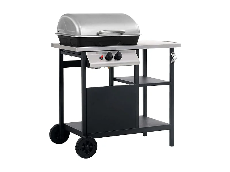 Barbacoa de gas VidaXL 5500W 2 fogones con tapa y 3 estantes negro/plata