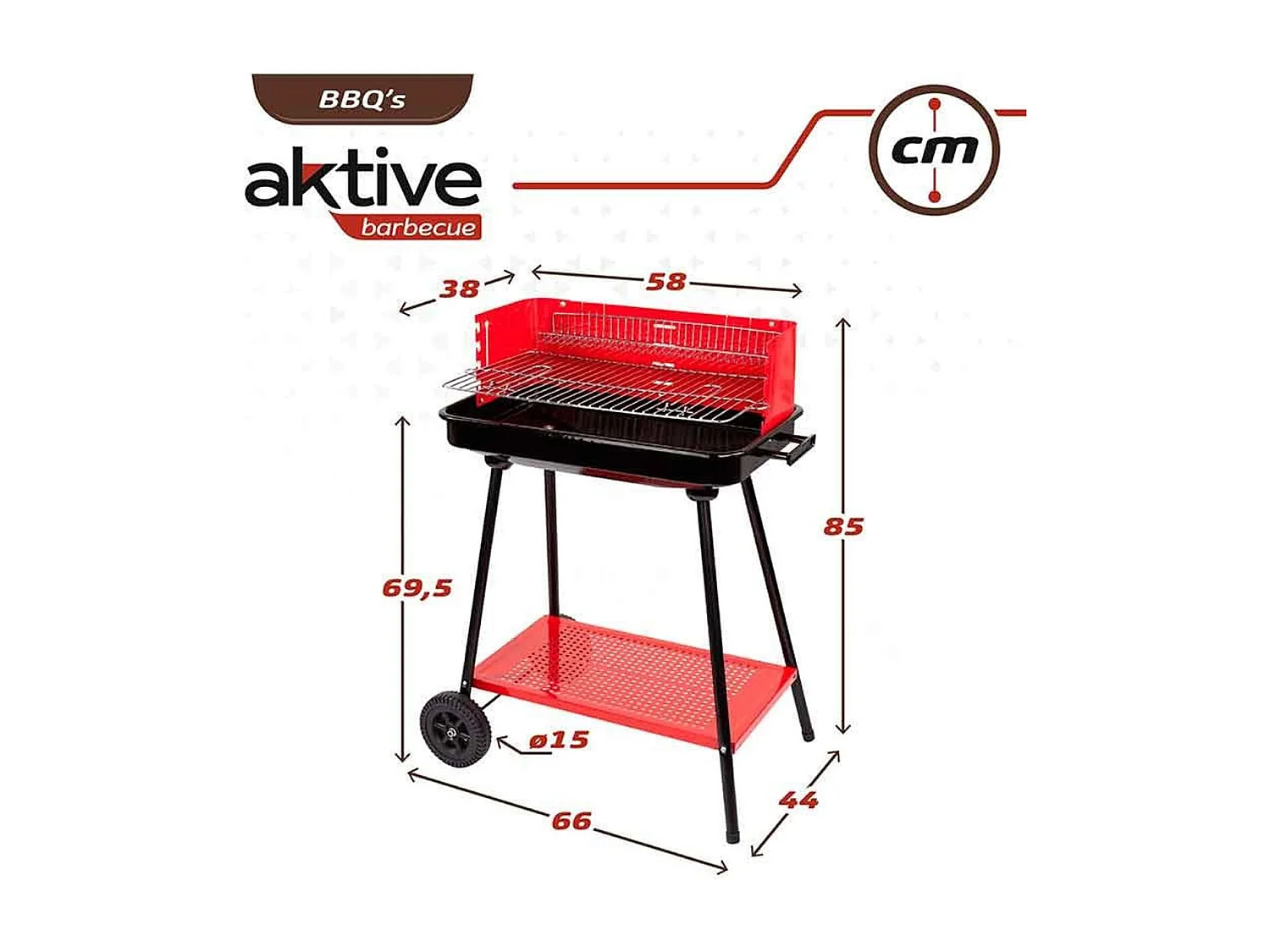 Barbacoa de carbón Aktive parrilla con 4 alturas rojo 85x66x44 cm