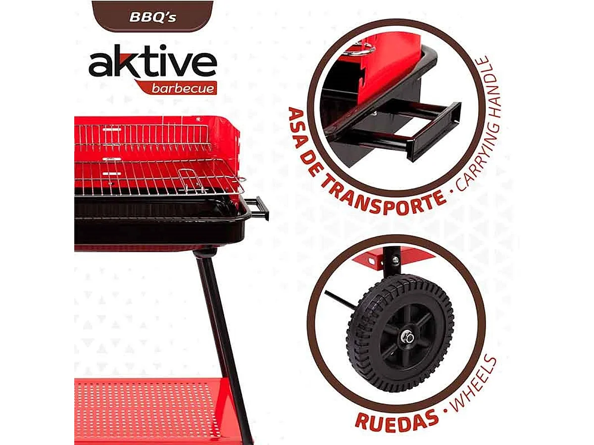 Barbacoa de carbón Aktive parrilla con 4 alturas rojo 85x66x44 cm