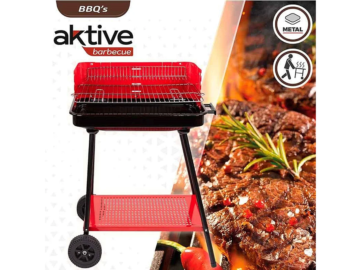 Barbacoa de carbón Aktive parrilla con 4 alturas rojo 85x66x44 cm