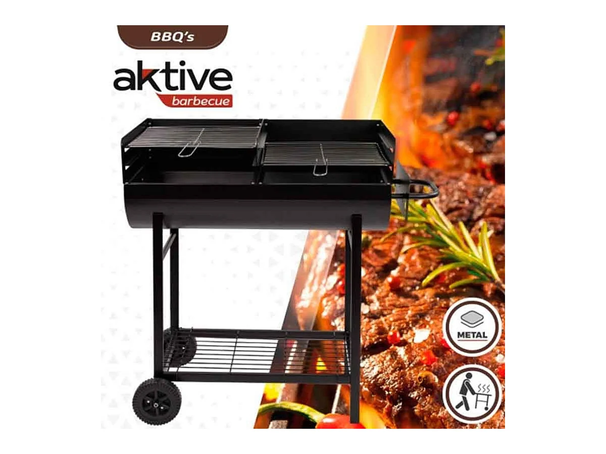 Barbacoa de carbón Aktive doble parrilla regulable negro 96x98x42 cm