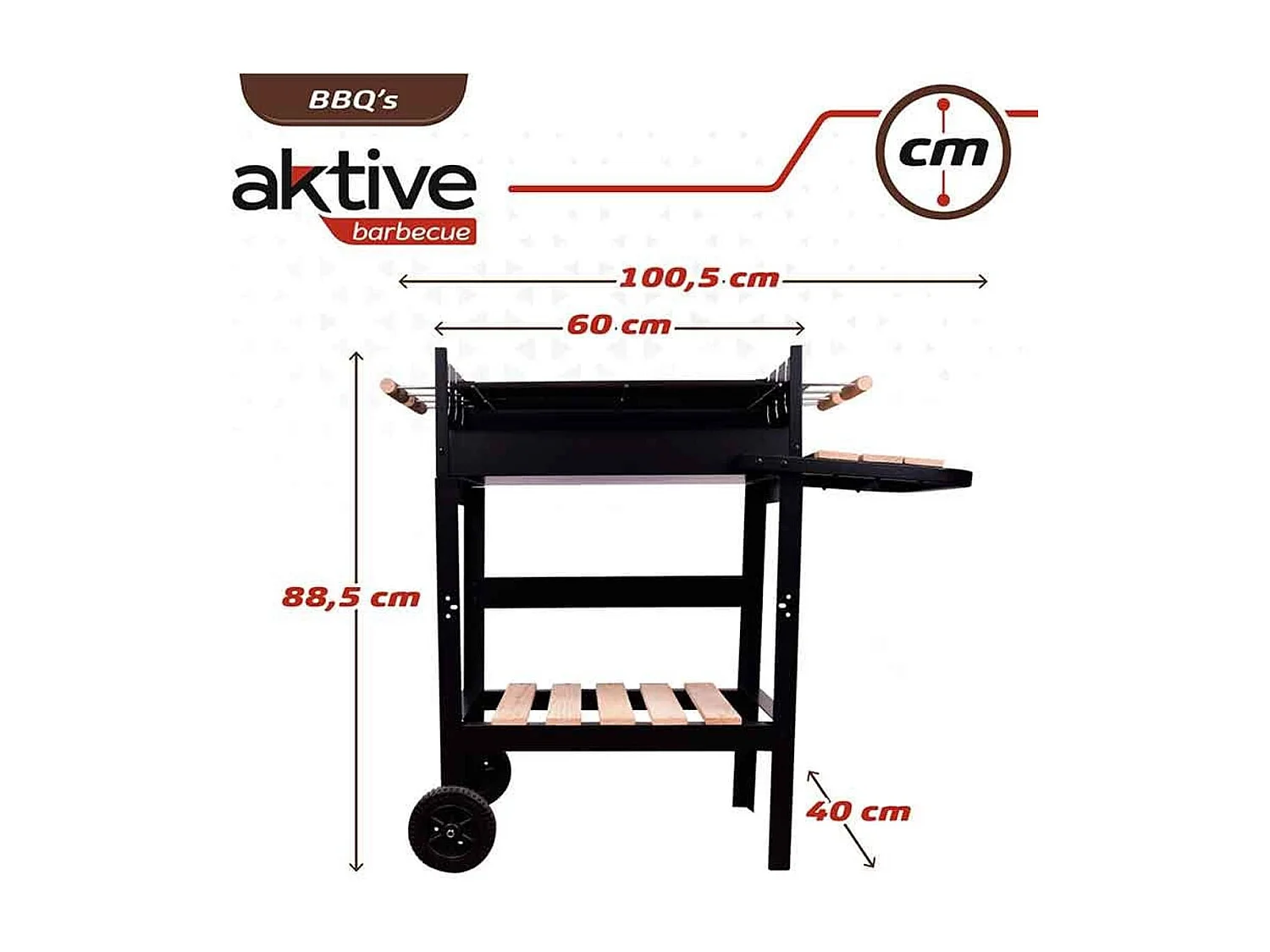 Barbacoa de carbón Aktive doble parrilla con ruedas negro/natural 88,5x100,5x40 cm