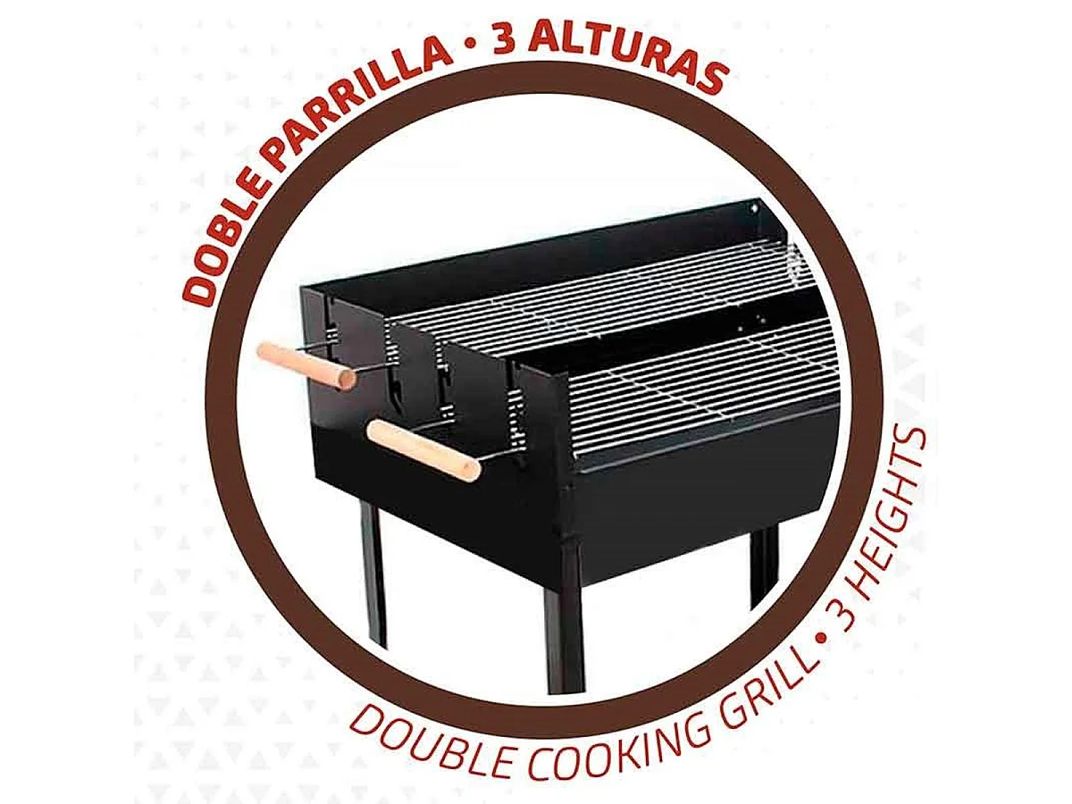 Barbacoa de carbón Aktive doble parrilla con ruedas negro/natural 88,5x100,5x40 cm