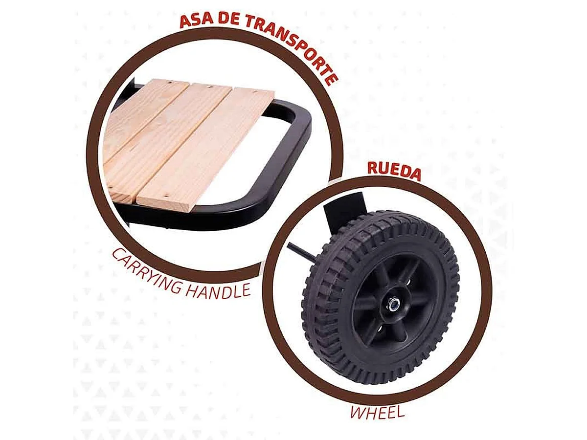 Barbacoa de carbón Aktive doble parrilla con ruedas negro/natural 88,5x100,5x40 cm