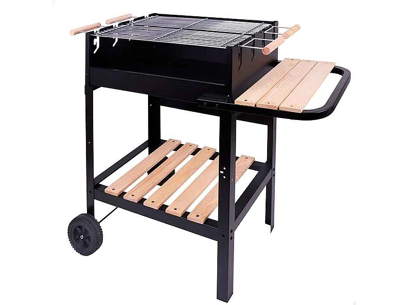 Barbacoa de carbón Aktive doble parrilla con ruedas negro/natural 88,5x100,5x40 cm