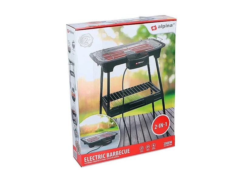 Barbacoa eléctrica Alpina 2 en 1 2000W negro 60x43x35 cm
