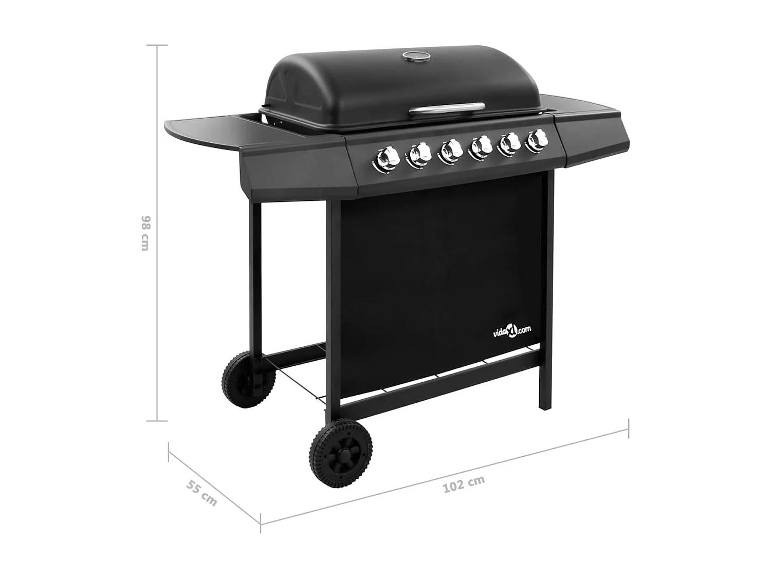 Barbacoa de gas VidaXL 12000W 6 fogones con tapa protectora negro