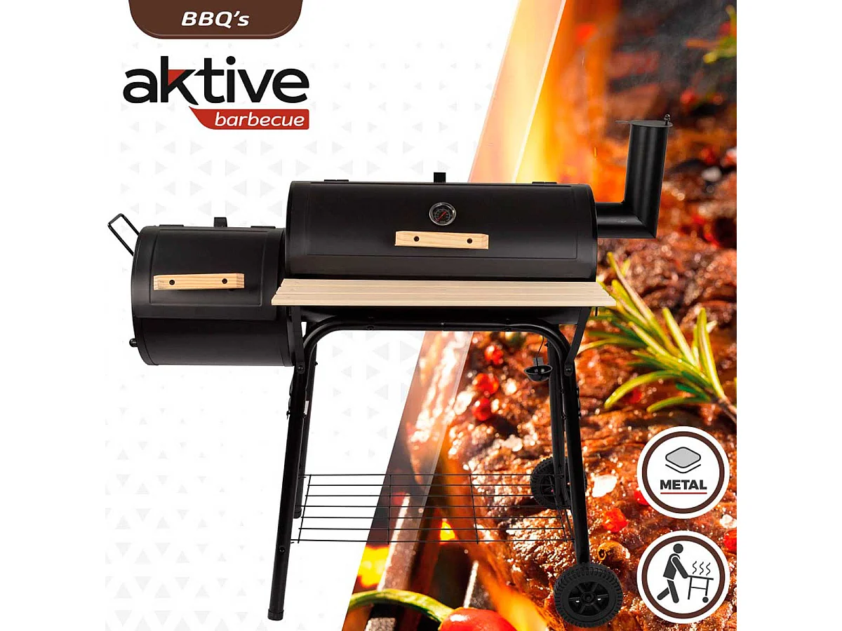 Barbacoa de carbón Aktive Barbecue con ahumador y accesorios negro