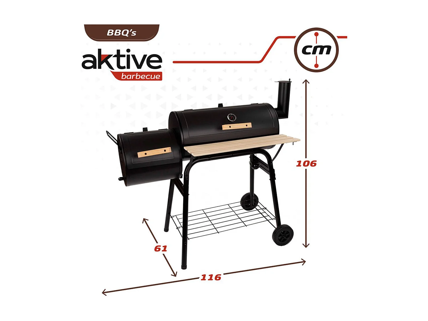 Barbacoa de carbón Aktive Barbecue con ahumador y accesorios negro