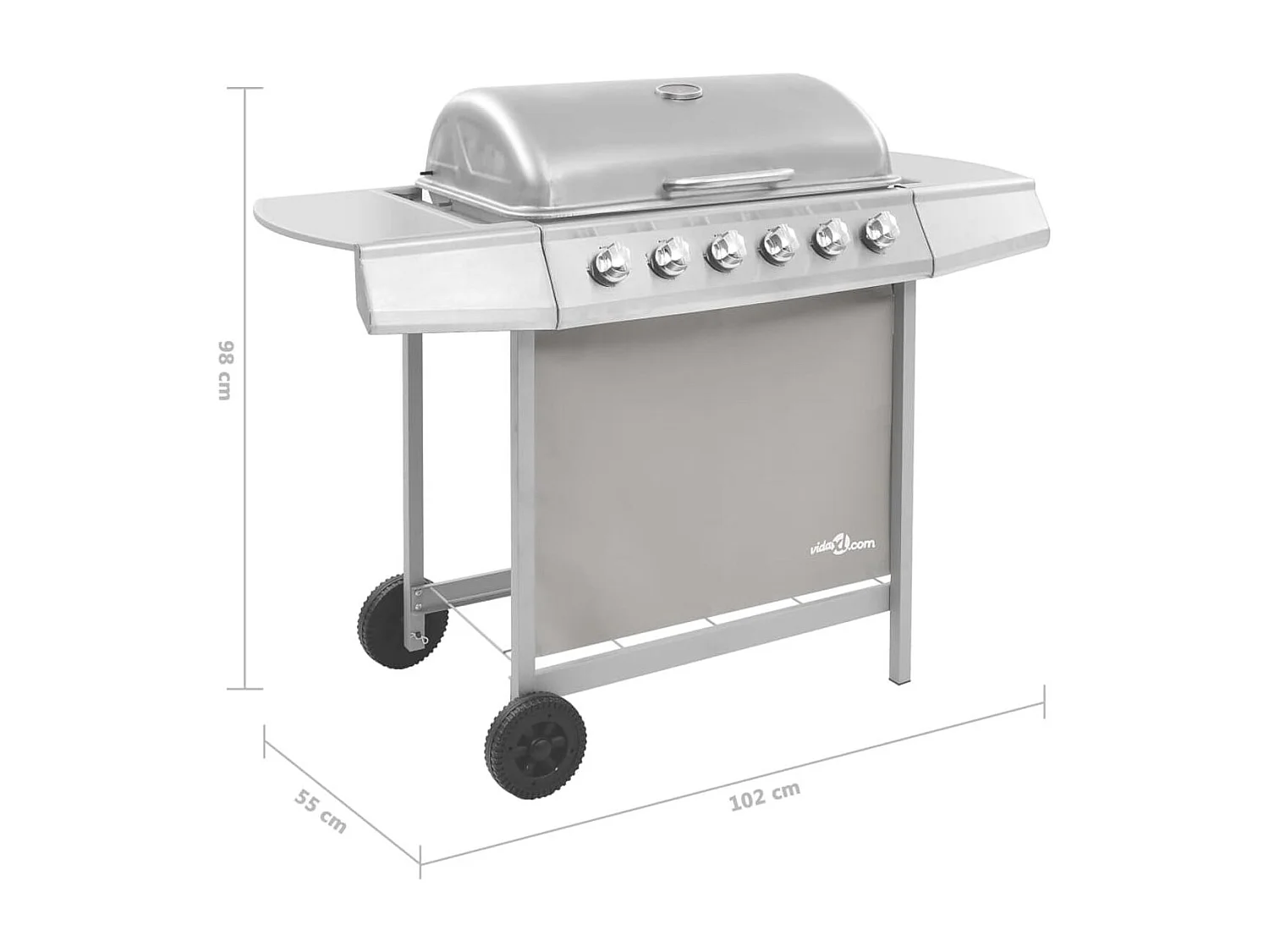 Barbacoa de gas VidaXL 12000W 6 fogones con tapa protectora plata
