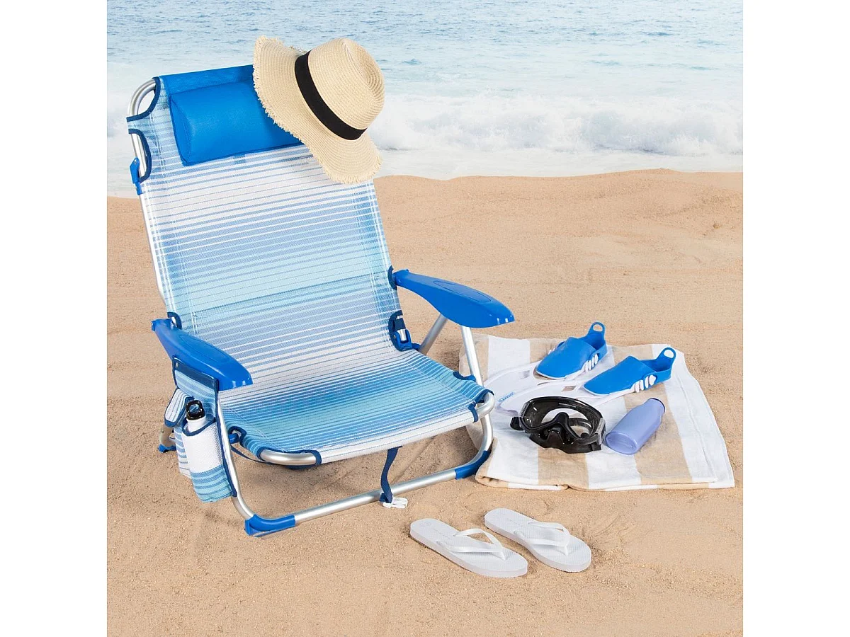 Silla de playa Mallorca Aktive cojín + bolsillos + asa azul claro