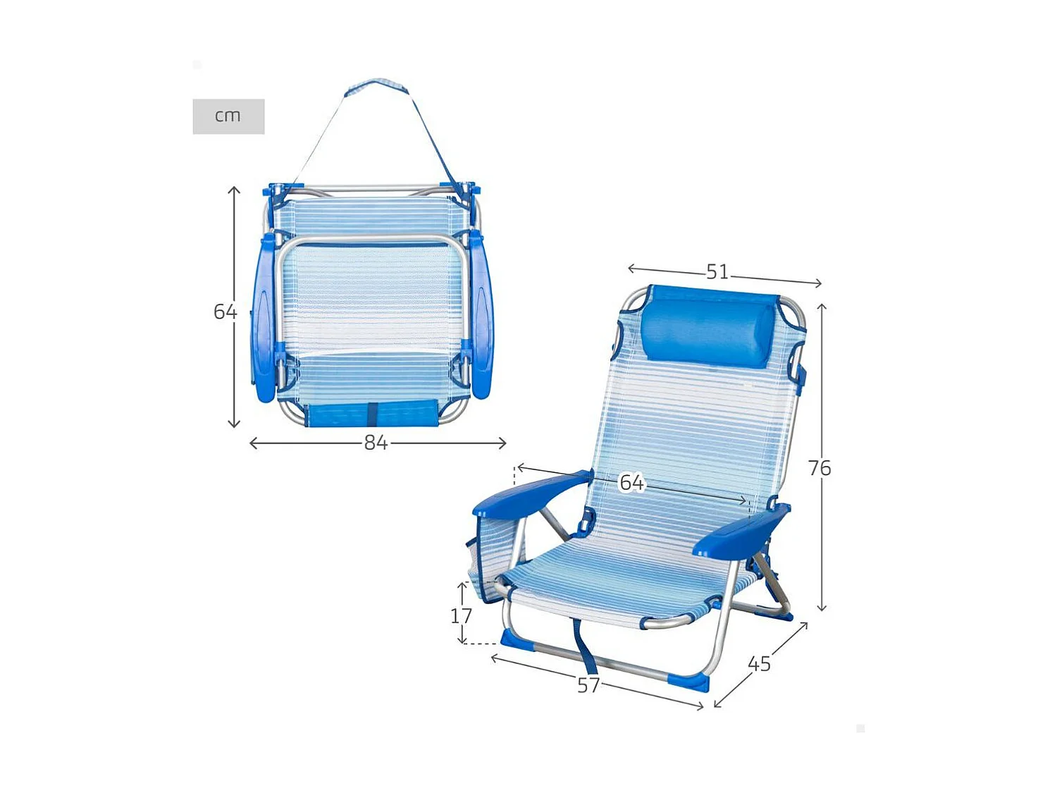 Silla de playa Mallorca Aktive cojín + bolsillos + asa azul claro