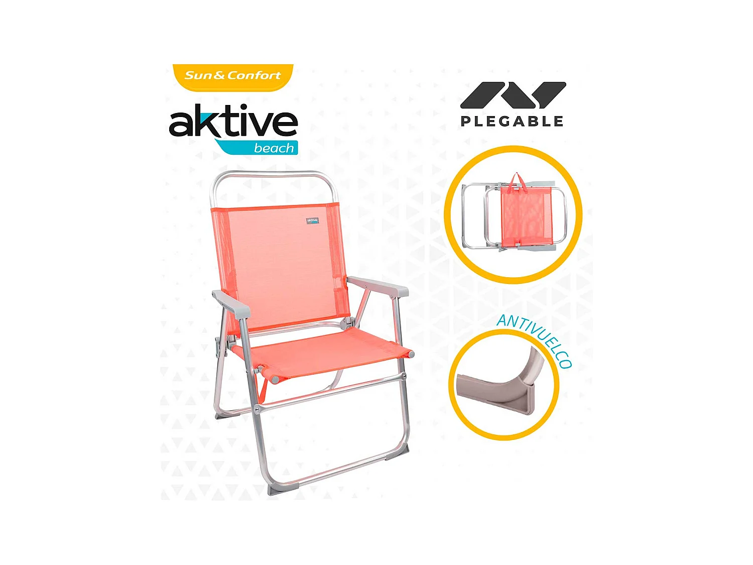 Silla plegable fija Aktive con asa salmón 88x56x50 cm