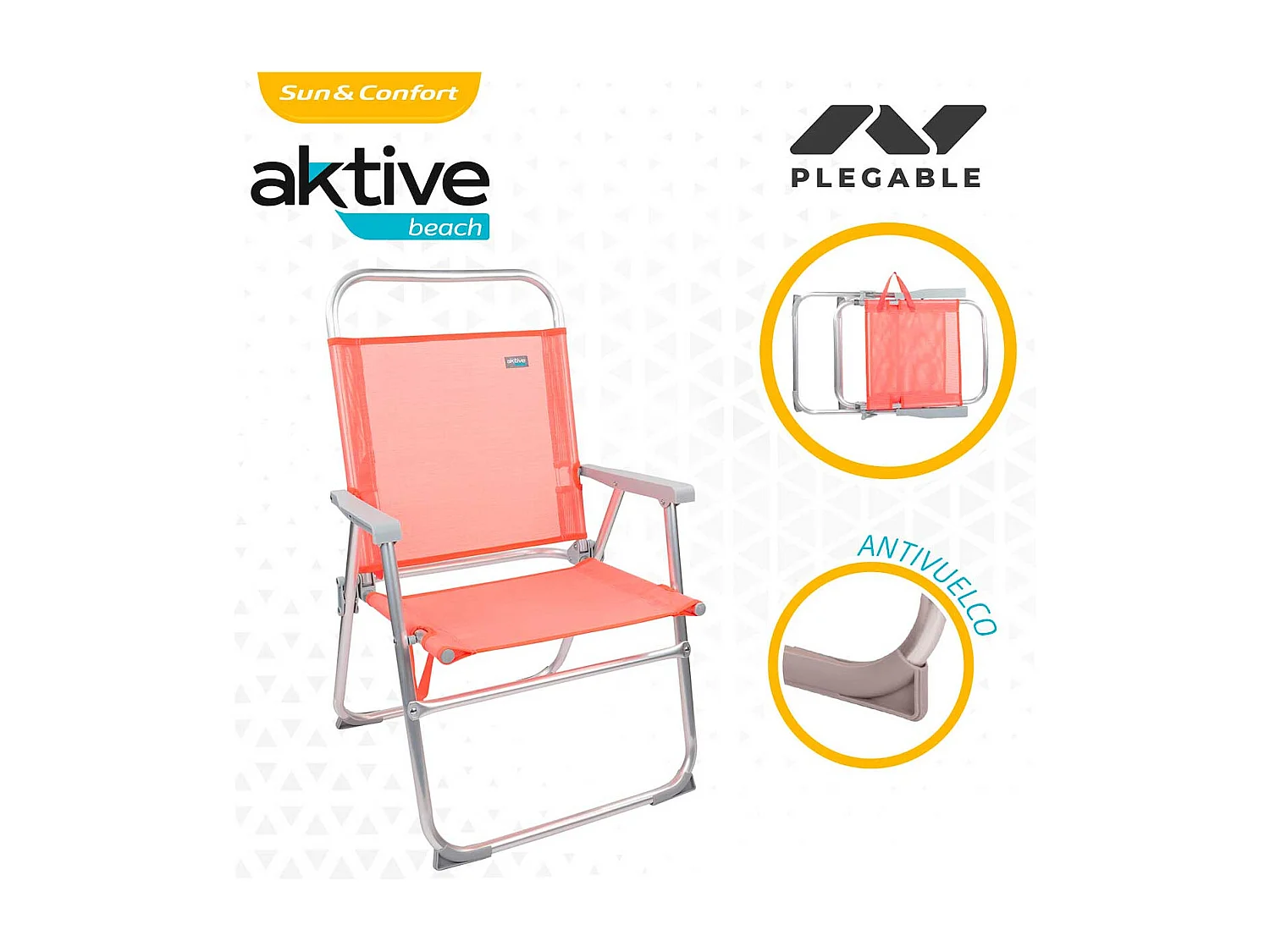 Silla plegable fija Aktive con asa salmón 88x56x50 cm