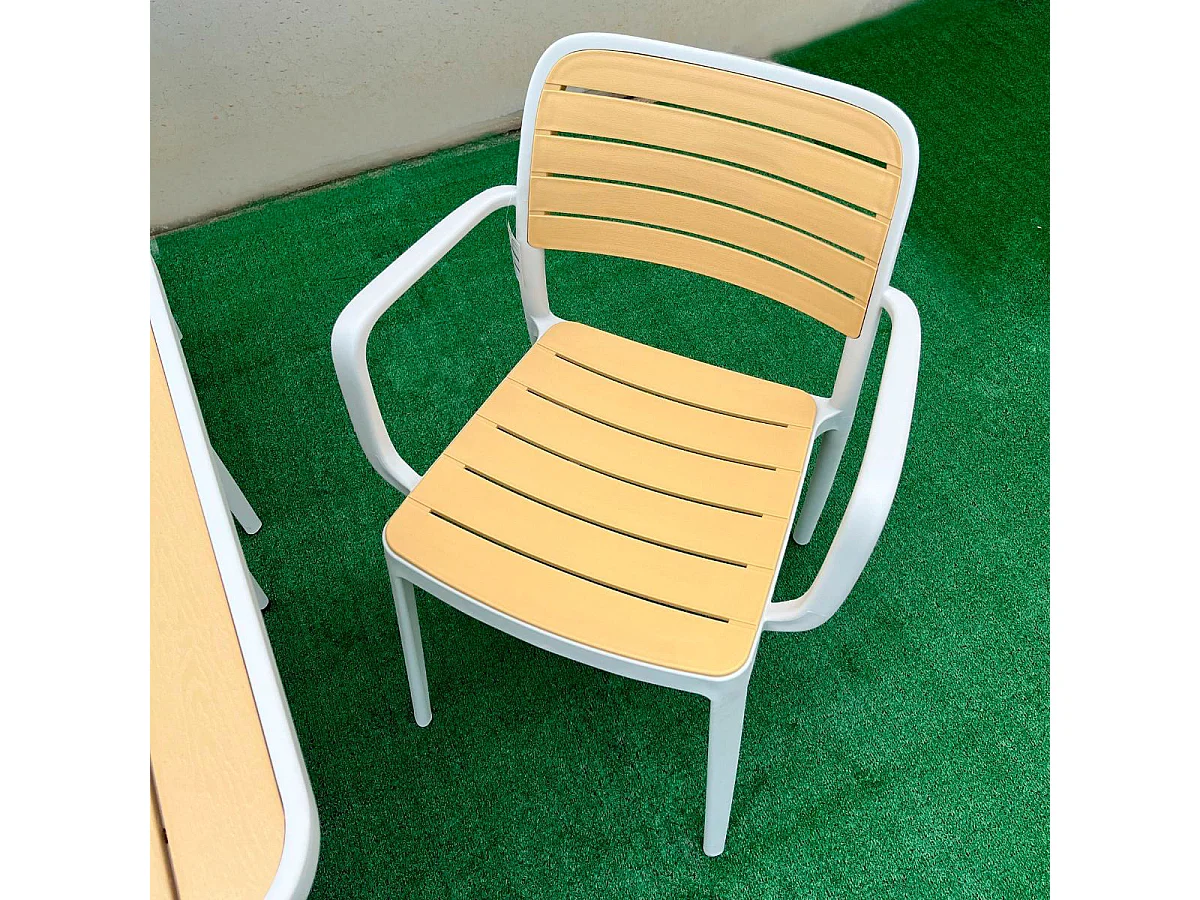 Silla de exterior Calpe blanco/natural 80,5x53,5x41 cm