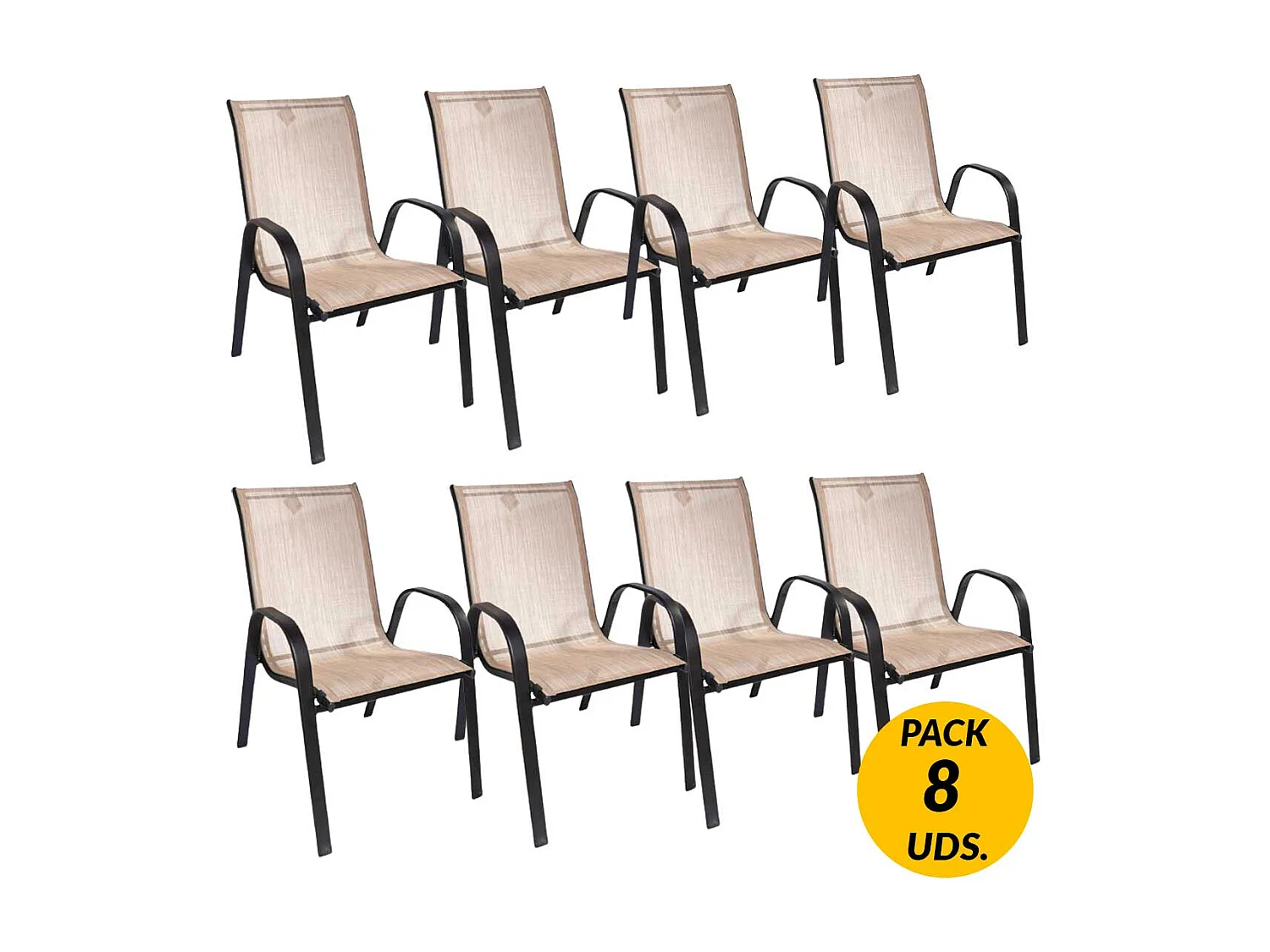 Pack de 8 sillas de terraza tela marrón/beige 90x54x68 cm