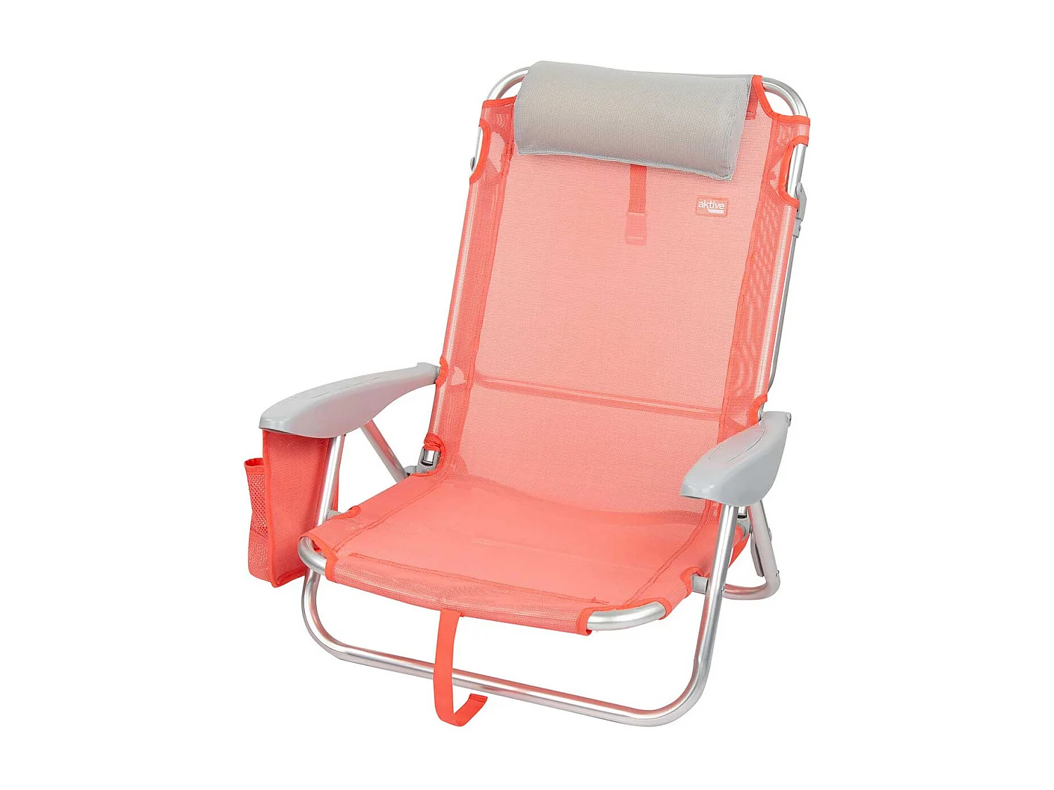 Silla plegable Aktive 4 posiciones con cojín + bolsillo + asa salmón 76x64x45 cm
