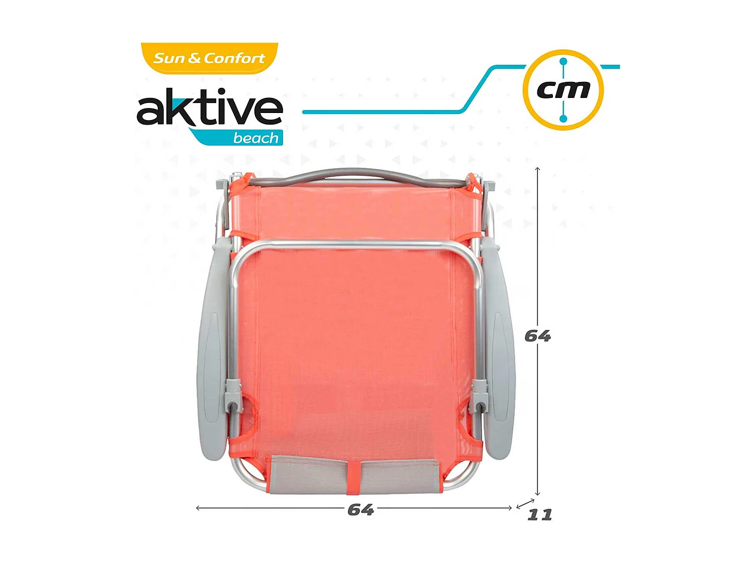 Silla plegable Aktive 4 posiciones con cojín + bolsillo + asa salmón 76x64x45 cm