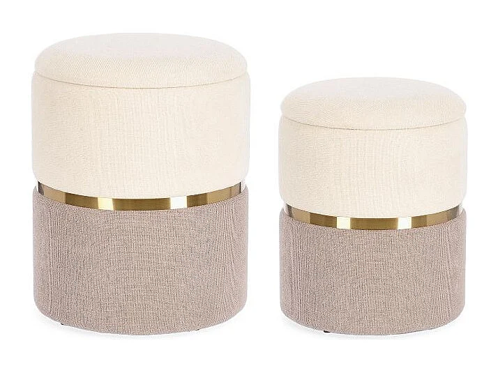 Lot de 2 poufs de rangement en tissu crème et rose - RADINKA