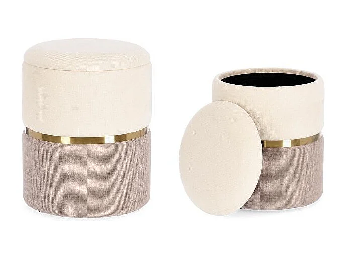 Lot de 2 poufs de rangement en tissu crème et rose - RADINKA