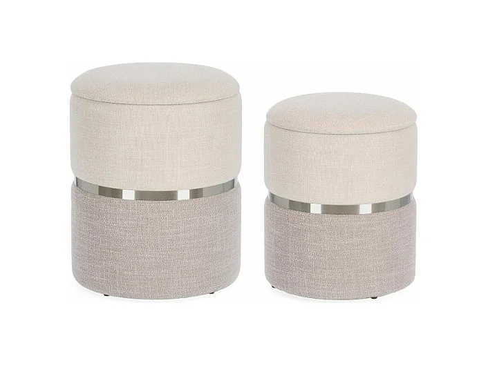 Lot de 2 poufs de rangement en tissu beige et gris - RADINKA