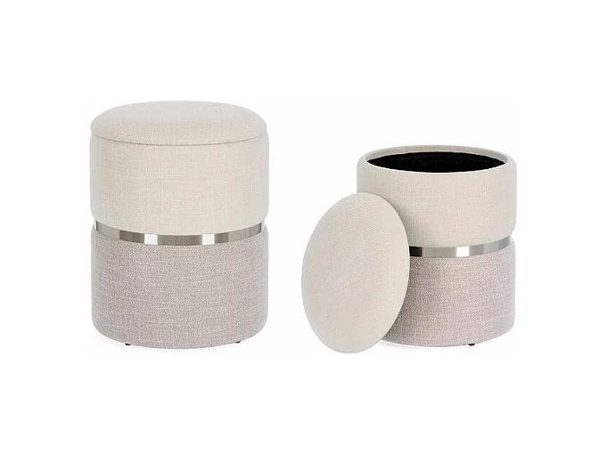 Lot de 2 poufs de rangement en tissu beige et gris - RADINKA