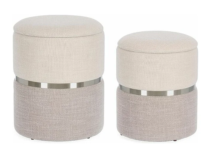 Lot de 2 poufs de rangement en tissu beige et gris - RADINKA