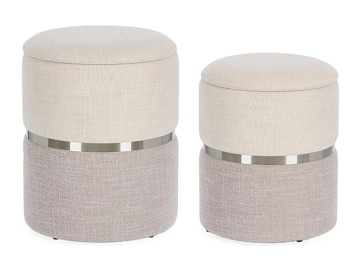 Lot de 2 poufs de rangement en tissu beige et gris - RADINKA