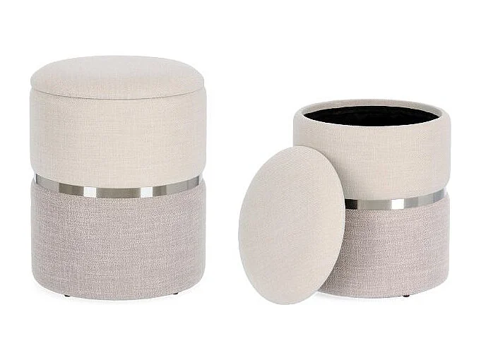 Lot de 2 poufs de rangement en tissu beige et gris - RADINKA
