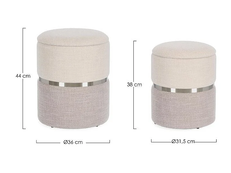 Lot de 2 poufs de rangement en tissu beige et gris - RADINKA