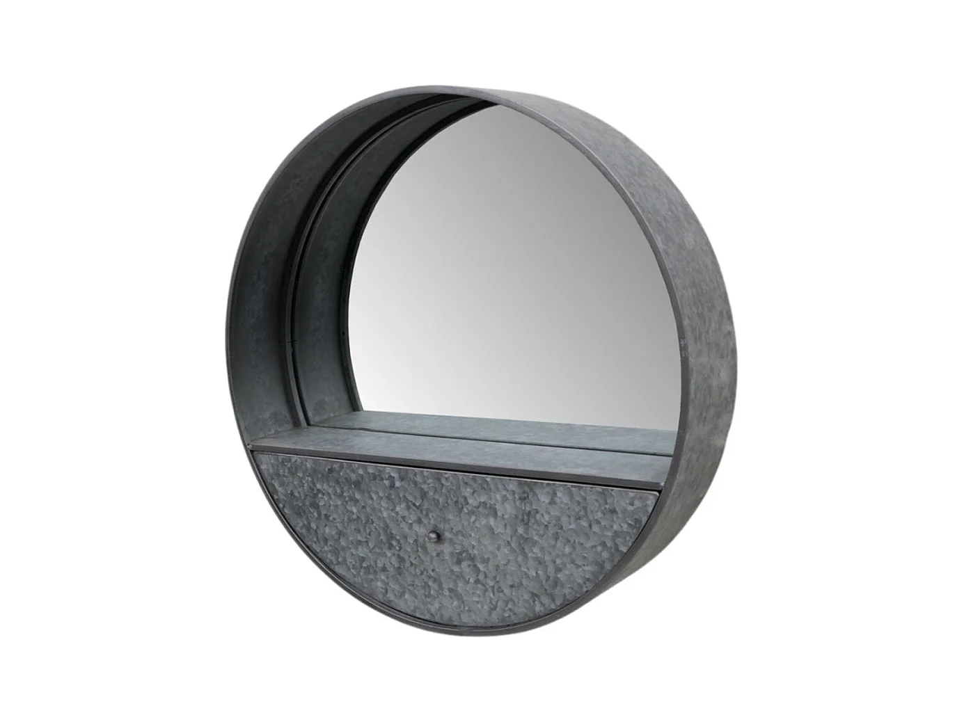 Miroir avec tiroir en zinc gris Ø.71 cm