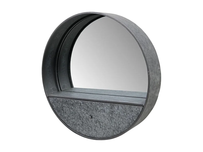 Miroir avec tiroir en zinc gris Ø.71 cm
