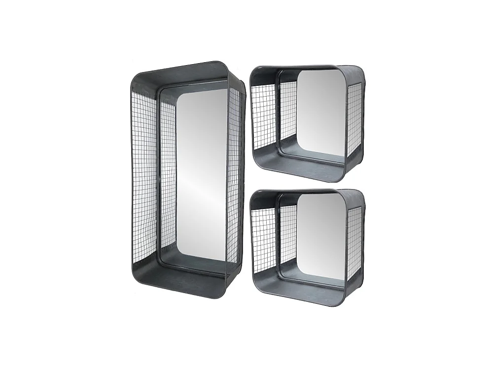 Set de 3 miroirs grillagés en métal grs L.57-26 cm