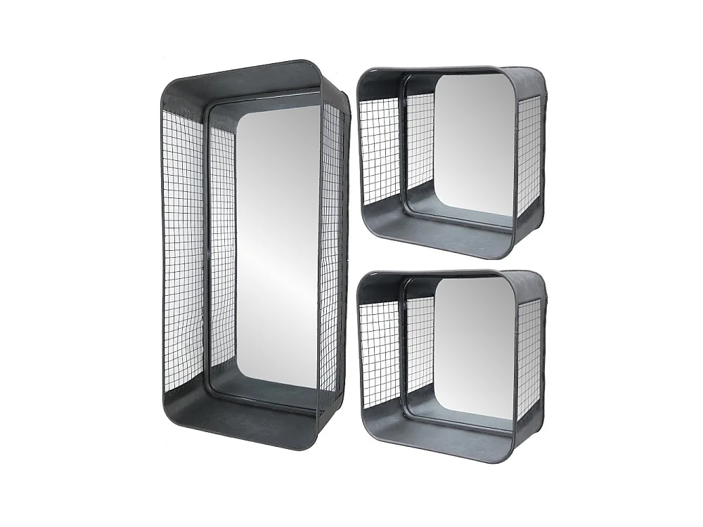 Set de 3 miroirs grillagés en métal grs L.57-26 cm