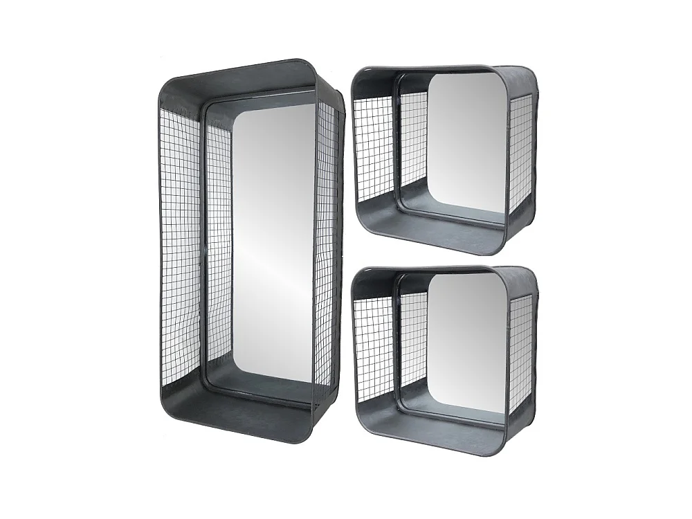 Set de 3 miroirs grillagés en métal grs L.57-26 cm