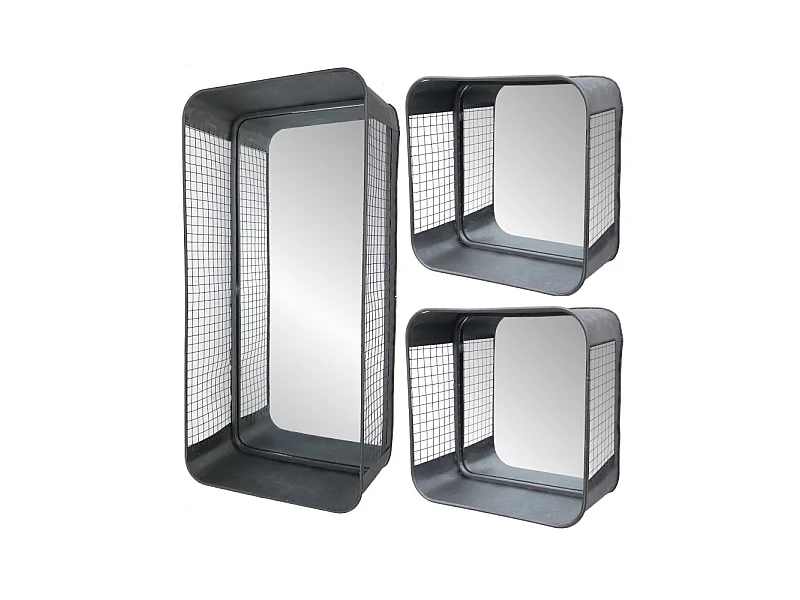 Set de 3 miroirs grillagés en métal grs L.57-26 cm