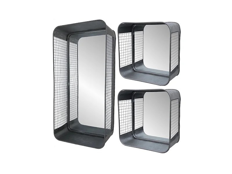Set de 3 miroirs grillagés en métal grs L.57-26 cm