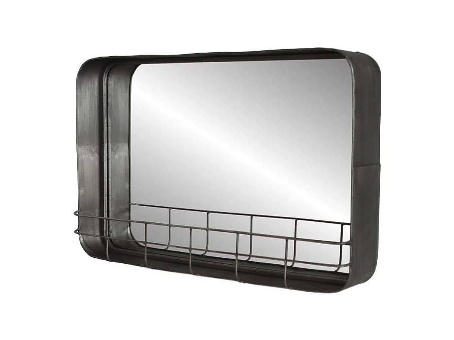 Miroir étagère murale en métal gris 49 x 30 cm
