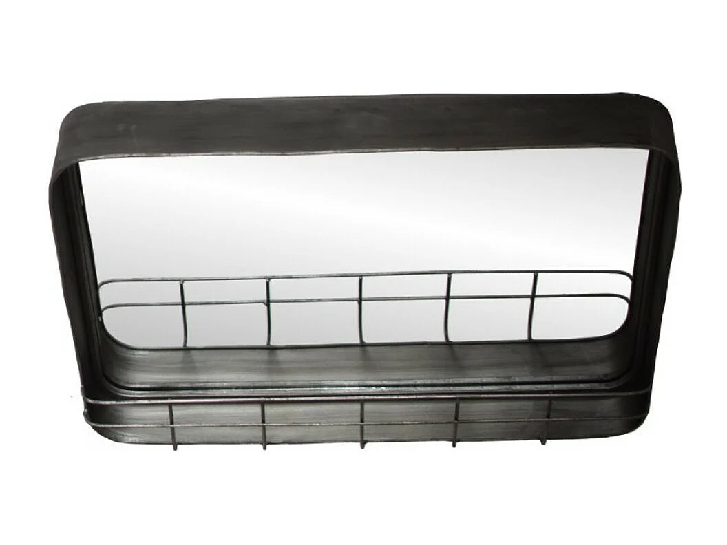 Miroir étagère murale en métal gris 49 x 30 cm